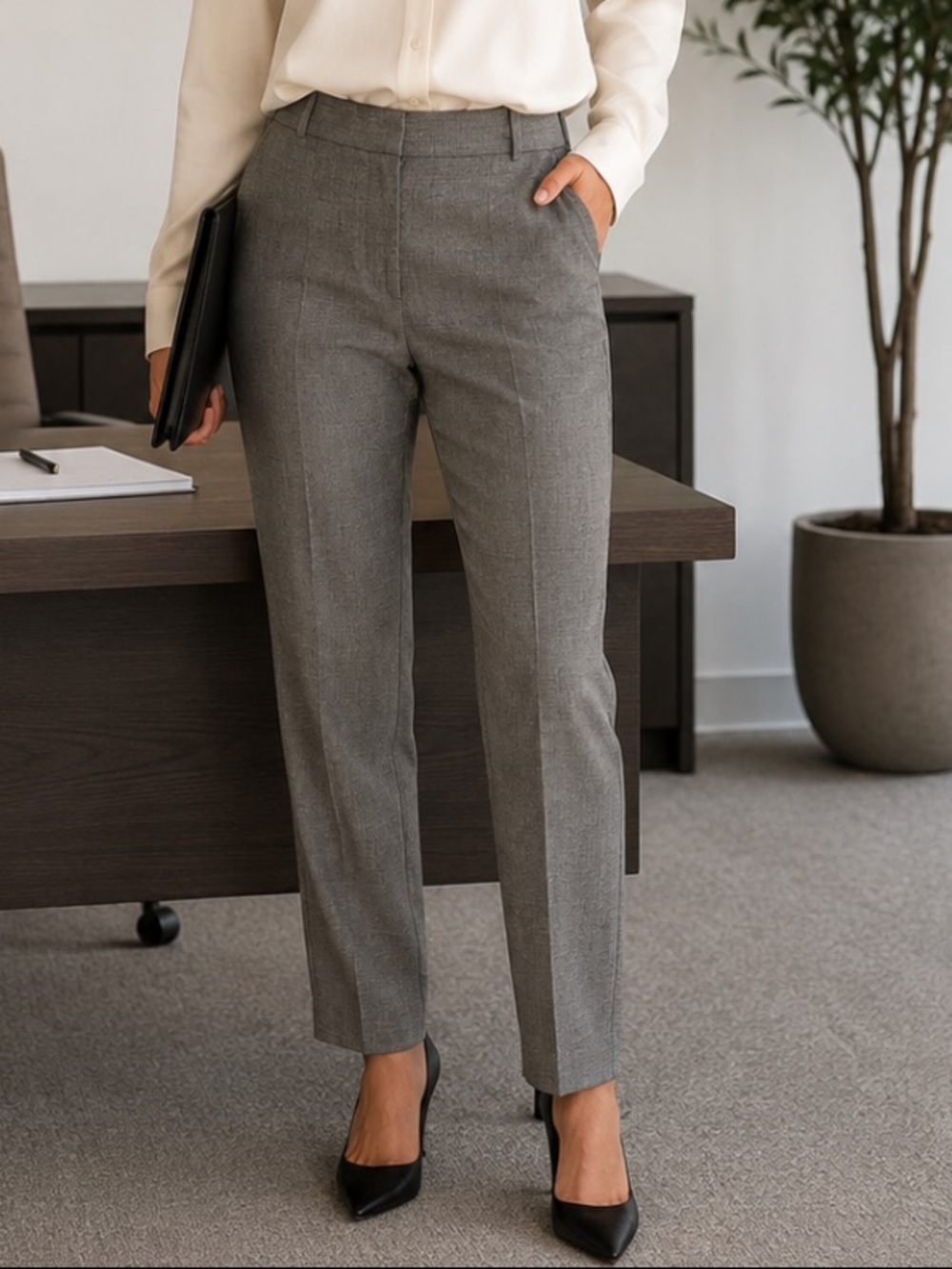 MaxMara Mid-Rise Straight Trouser Ankle Pant Careerwear Preppy Grey 12